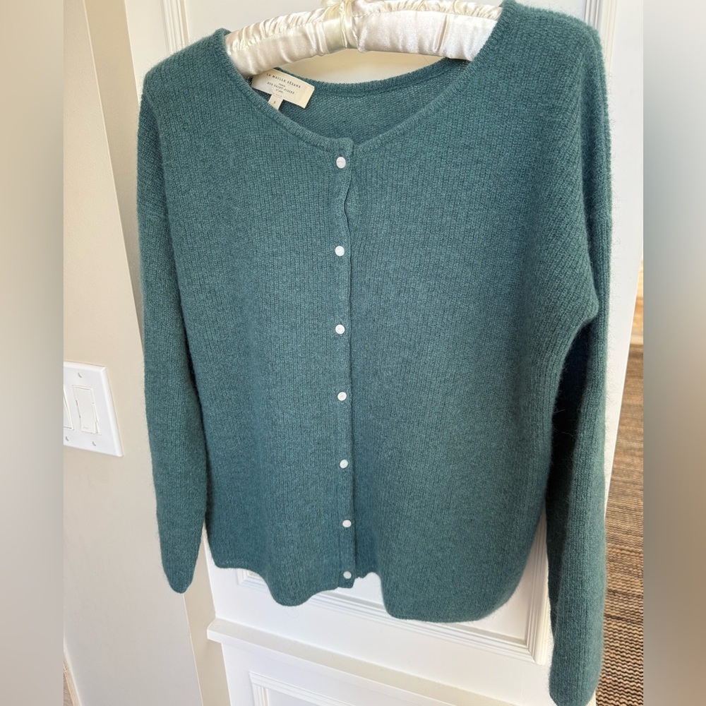 Sezane Teal Green Button-Front Fuzzy Knit Cardigan - Picture 2 of 4